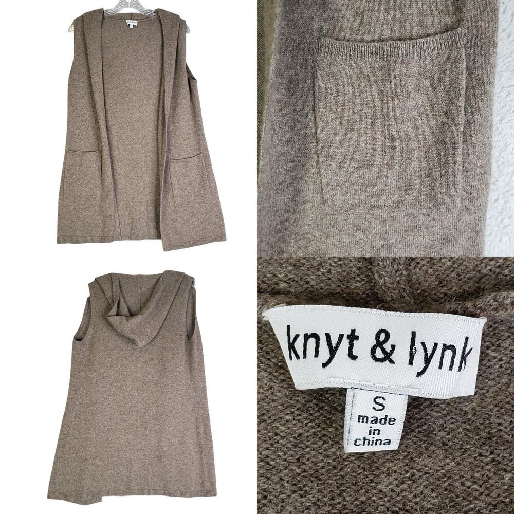 Knyt & Lynk Cardigan Sweater Beige Women’s Small Open Front Sleeveless Cashmere